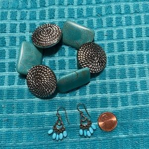 Bracelet and Earrings Set - Faux Turquoise